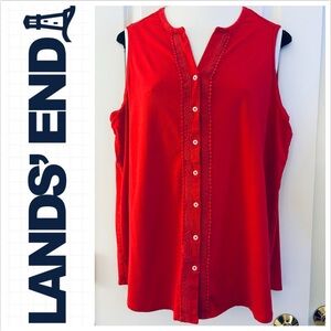 Lands' End Shirt Tee T-Shirt Sleeveless Button Down Red Jersey lace casual 1X